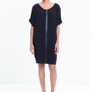 MADEWELL Leather Edged Easy Shirt Dress Short Sleeve V-Neck in Black Size XS
